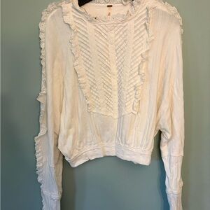 Free People White Lace Ruffle Blouse